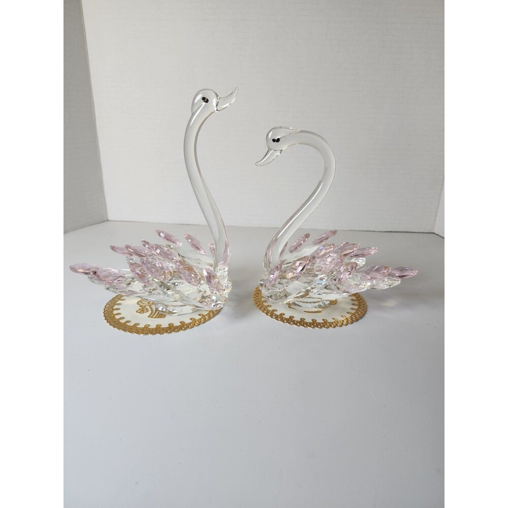 Set of 2 Crystal Swans Anniversary Wedding Gifts For Women, Mom, Couple, Pink